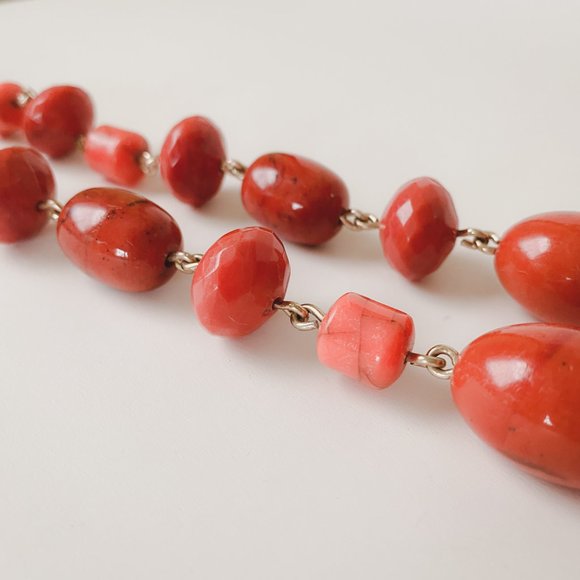 Avon Chunky Faux Stone Orange Beaded Chain Funky Bright Geometric Necklace - Picture 6 of 12